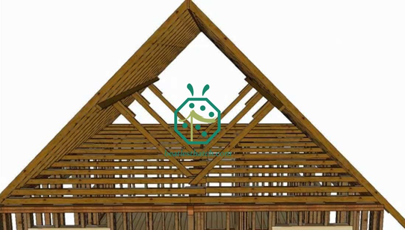wood purlin and rafter as sub-roof for thatching