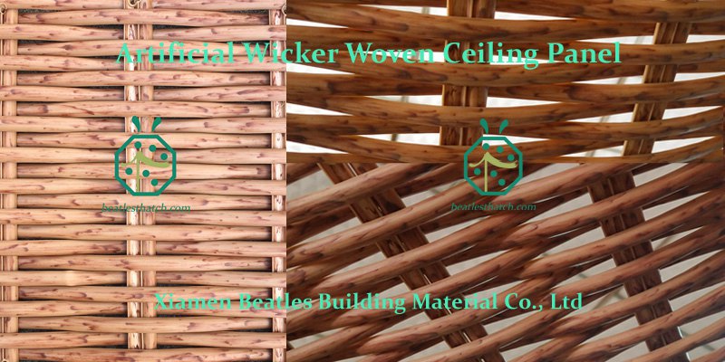 Plastic Rattan Wicker Webbing Ceiling Mat For Cottage Interior Decoration
