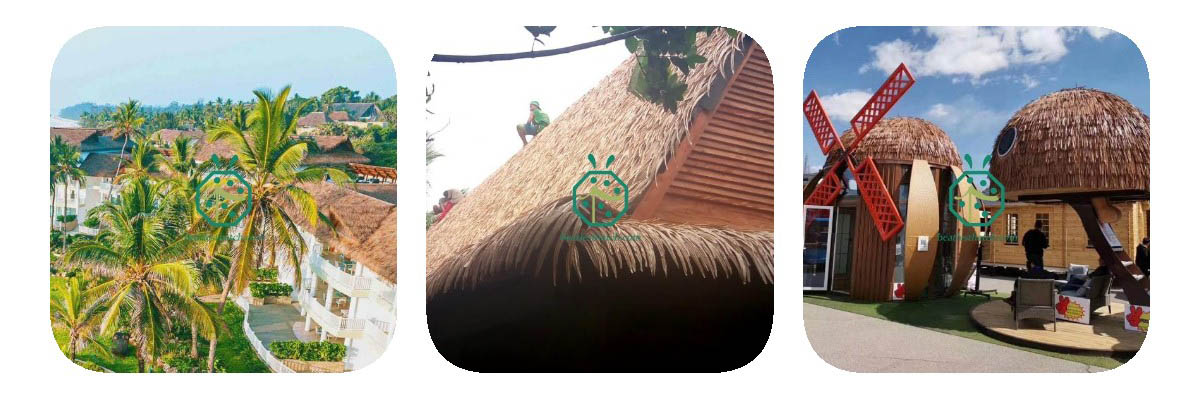 Artificial palm thatch roofing for your family villa buildings such as tiki bar, gazebo, palapa, nipa hut, or bungalow