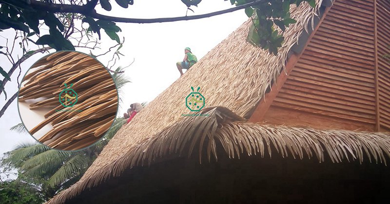 Strohdachmaterialien aus Kunstpalme, die für Bahay Kubo, Gartenhaus, Tiki-Hütte, Nipa-Hütte, Grill, Strandhaus, Pavillon, Bungalowbau verwendet werden