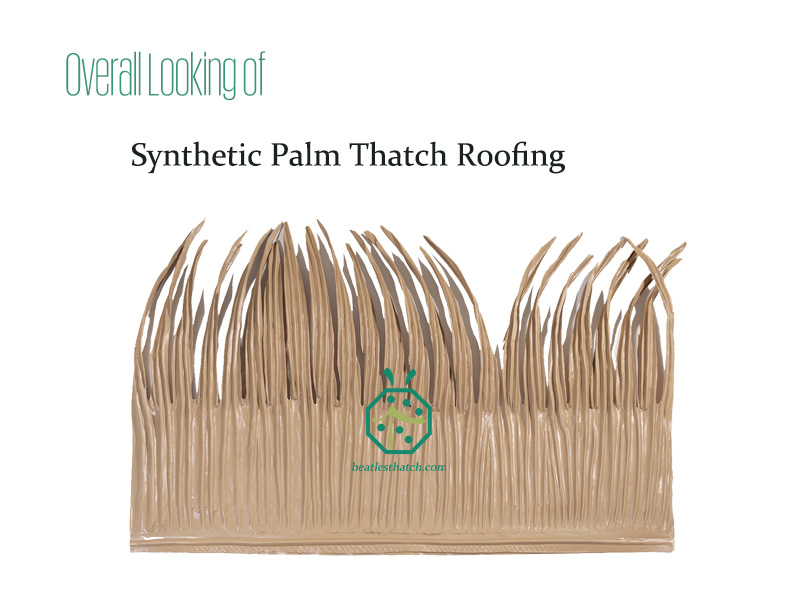 Synthetic palm thatch roofing system for Sri Lanka Resort hotel bungalow, park gazebo, backyard tiki hut roof construction