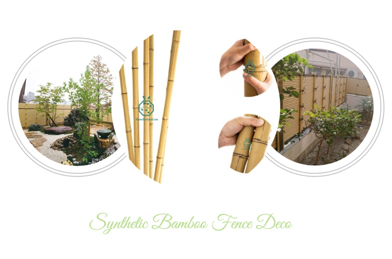 Plastic bamboo panel and poles to create privacy in garden