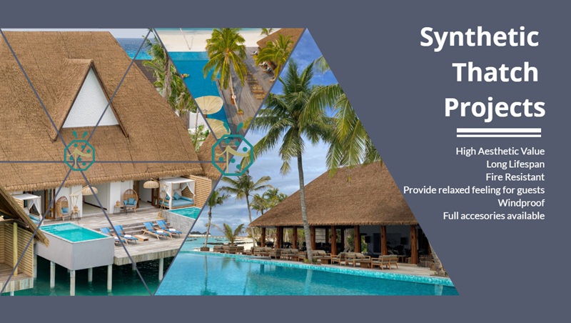Fake thatched roof bungalow for guest room for resort hotel in ocean countries