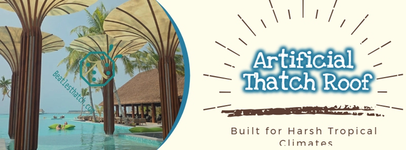 Synthetic thatch roof products for outdoor wooden log structure decoration