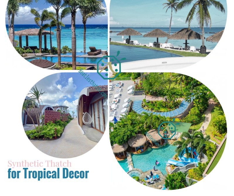 Thatched roof palapa buildings for outdoor entertainment facilities