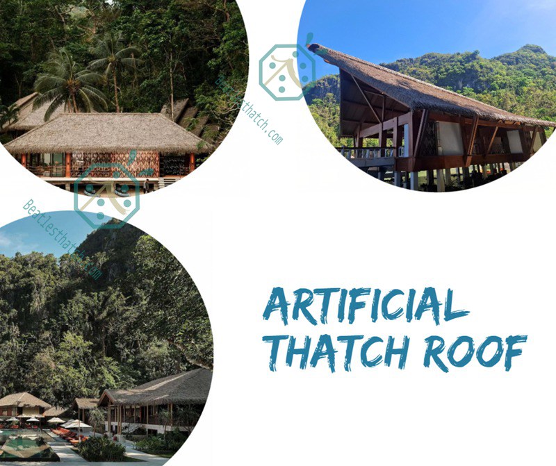 Synthetic palapa thatch roof materials for municipal park construction