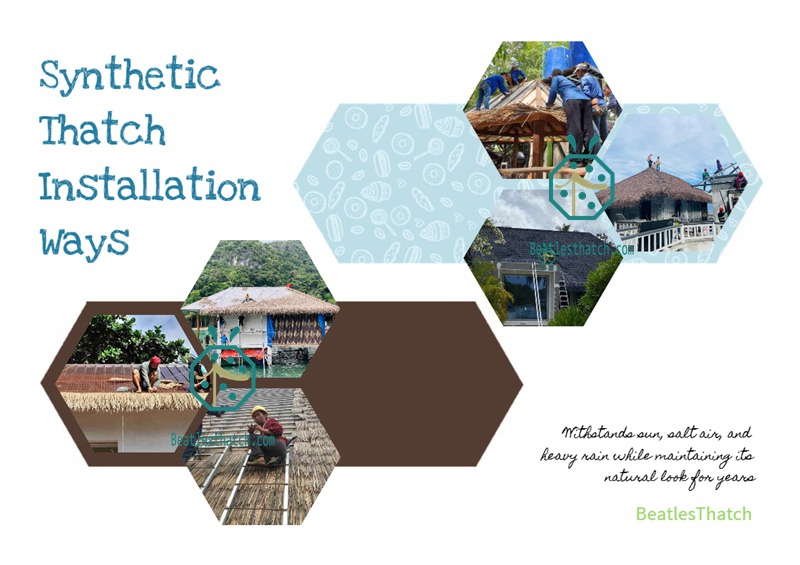 Installation steps for synthetic thatch roofing. Installation steps for synthetic thatch roofing.