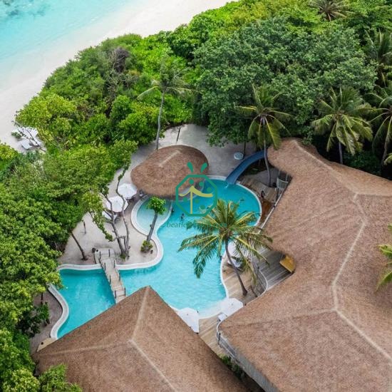 Artificial plam thatch roof tiles details for resort hotel overwater bungalow